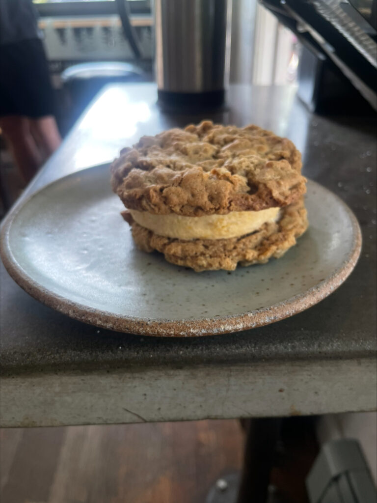 An cookie ice cream sandwich from Bestslope Coffee.
