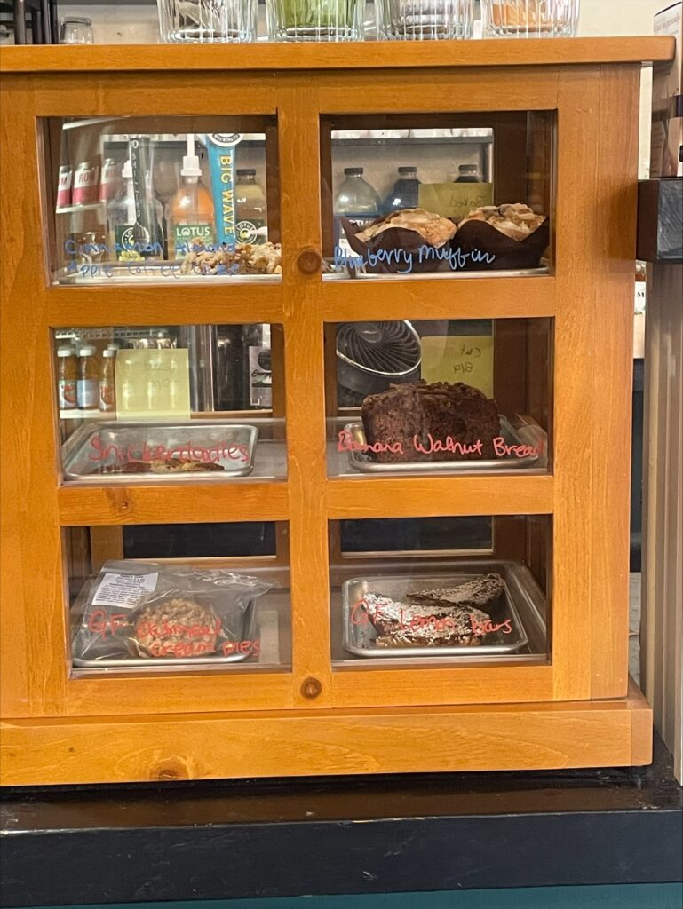 A glass pastry case at Aspen Street Coffee.