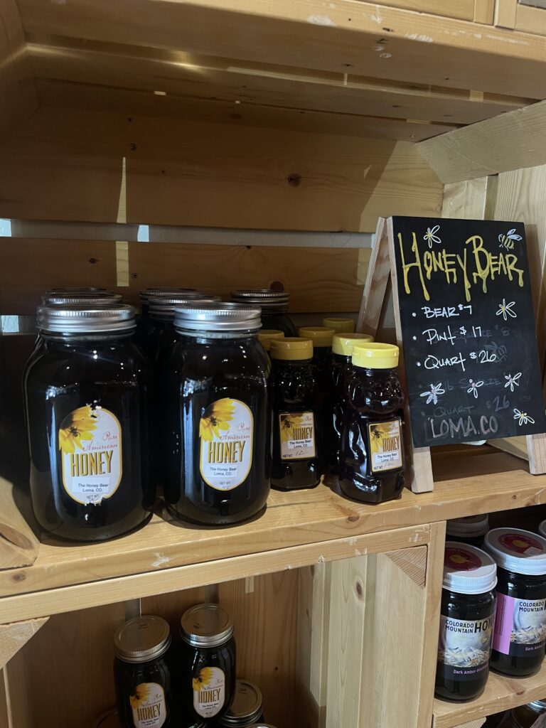 Local honey from Honey Bear in Loma, Colorado at Skip's Farm to Market.