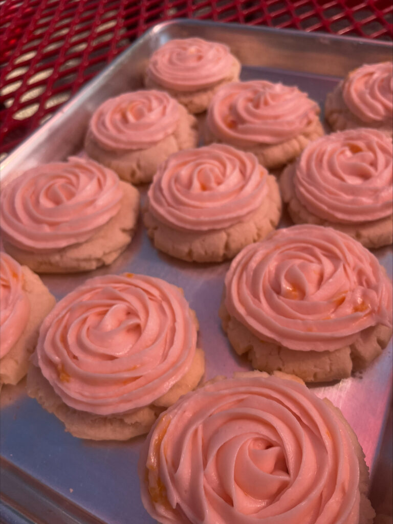 Peach flavored cookies made to look like roses.