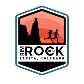 The Rimrock Run logo features two cartoon runners with the National Monument in the background.