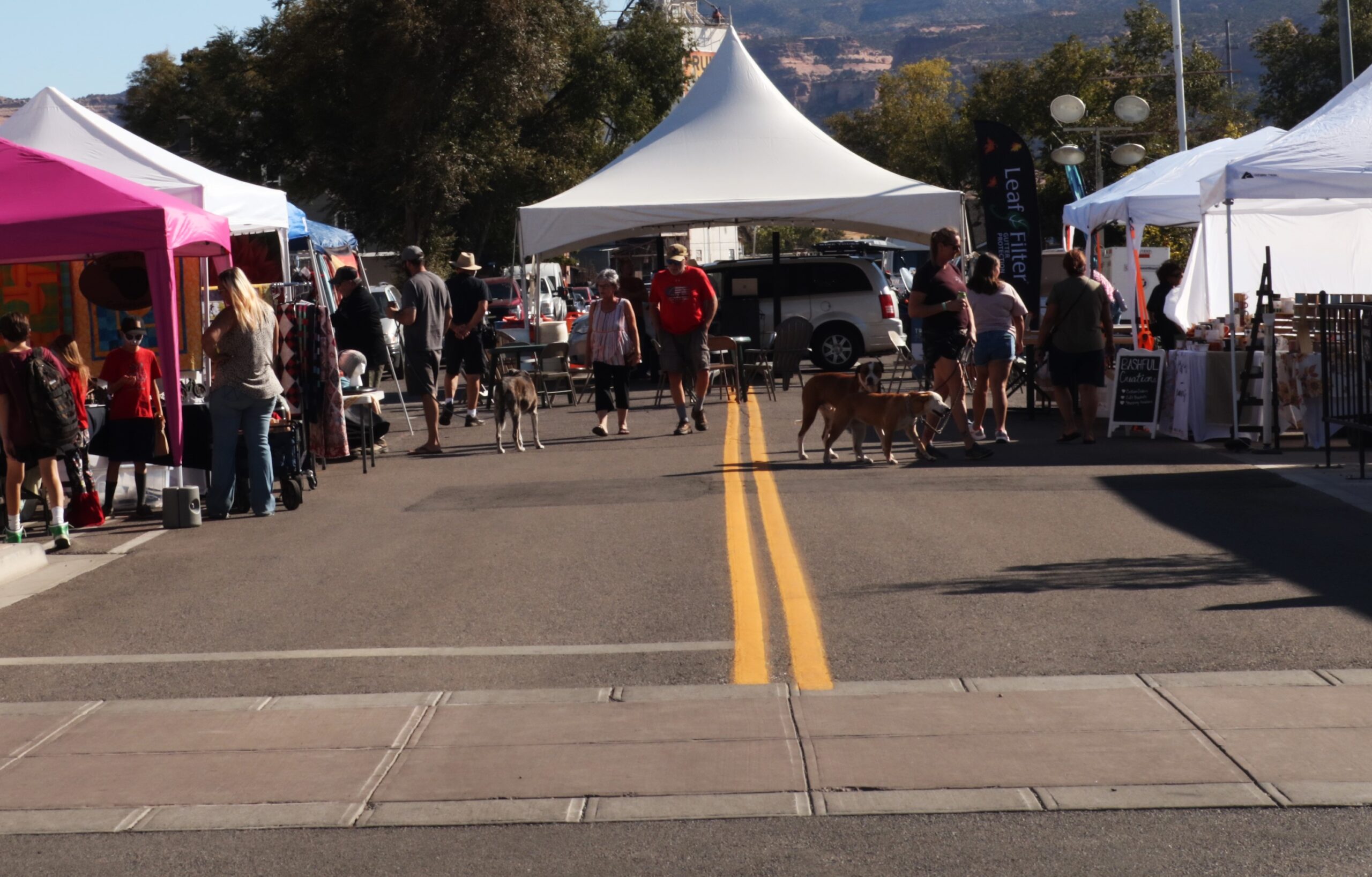 People looking at different booths at the Fruita Fall Festival.