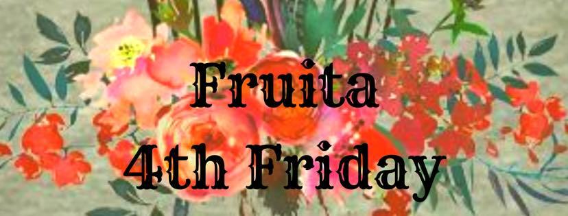 A graphic that says "Fruita 4th Friday" with flowers in the background.