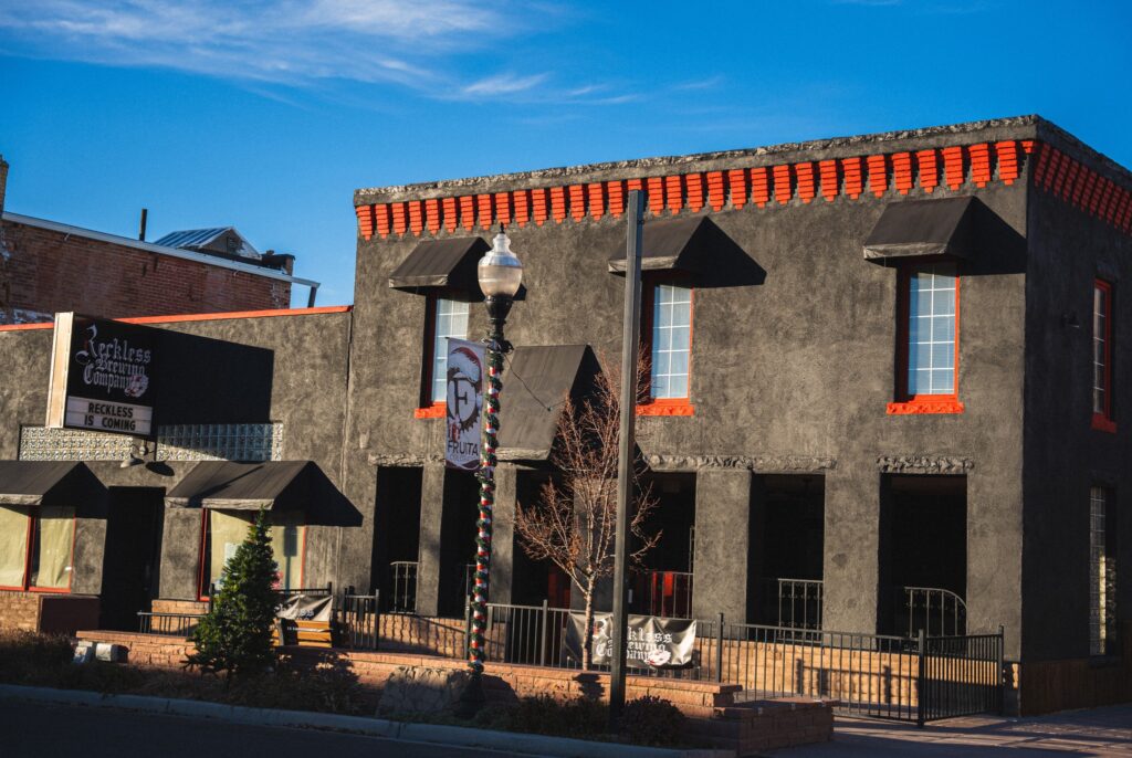 A photo of the front of the Reckless Roadhouse building.