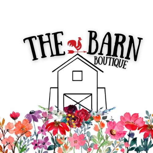 A drawing of a barn with flowers in front of it