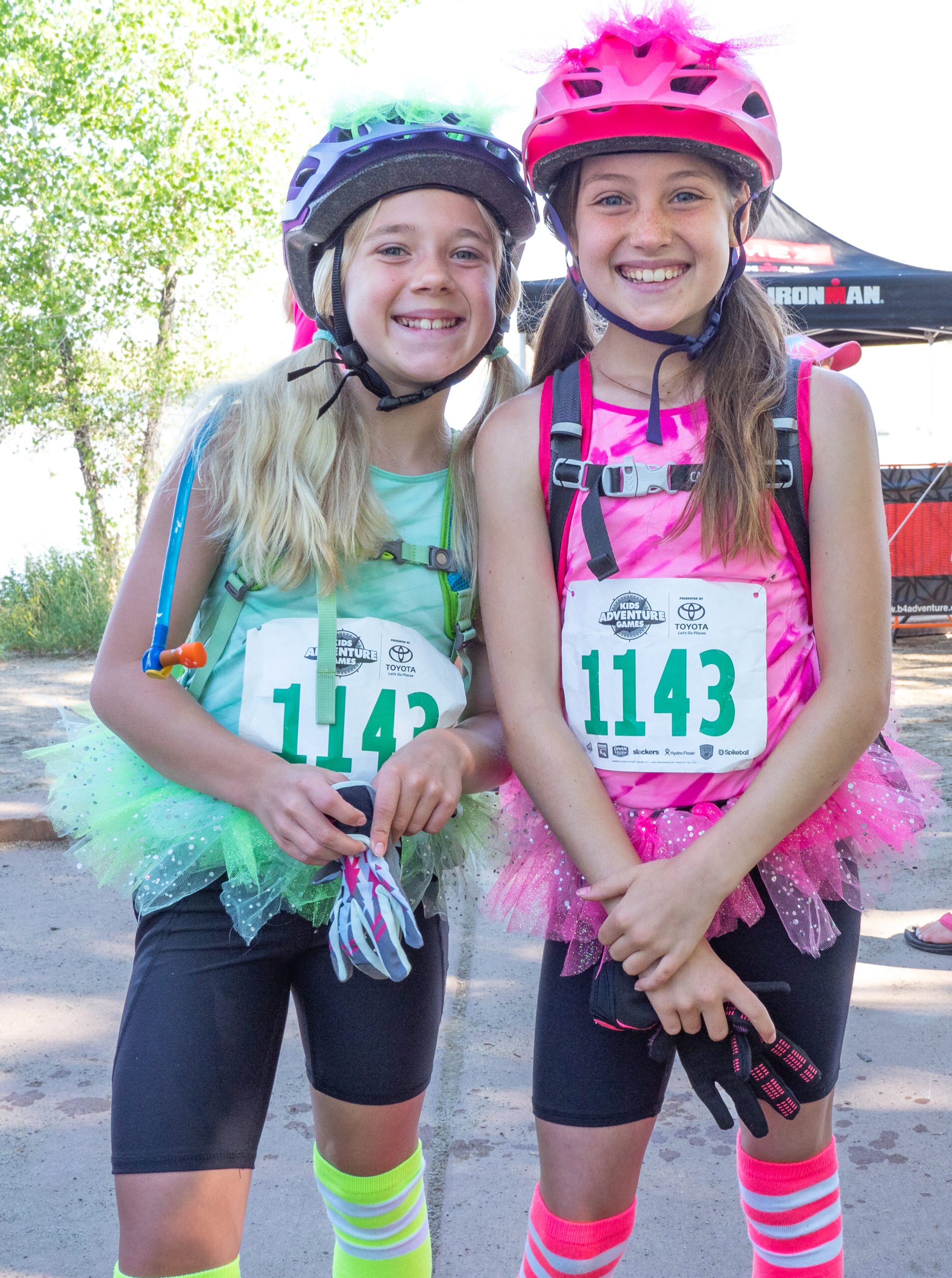 Two girls in bike attire