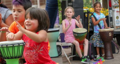 Children playing drums.