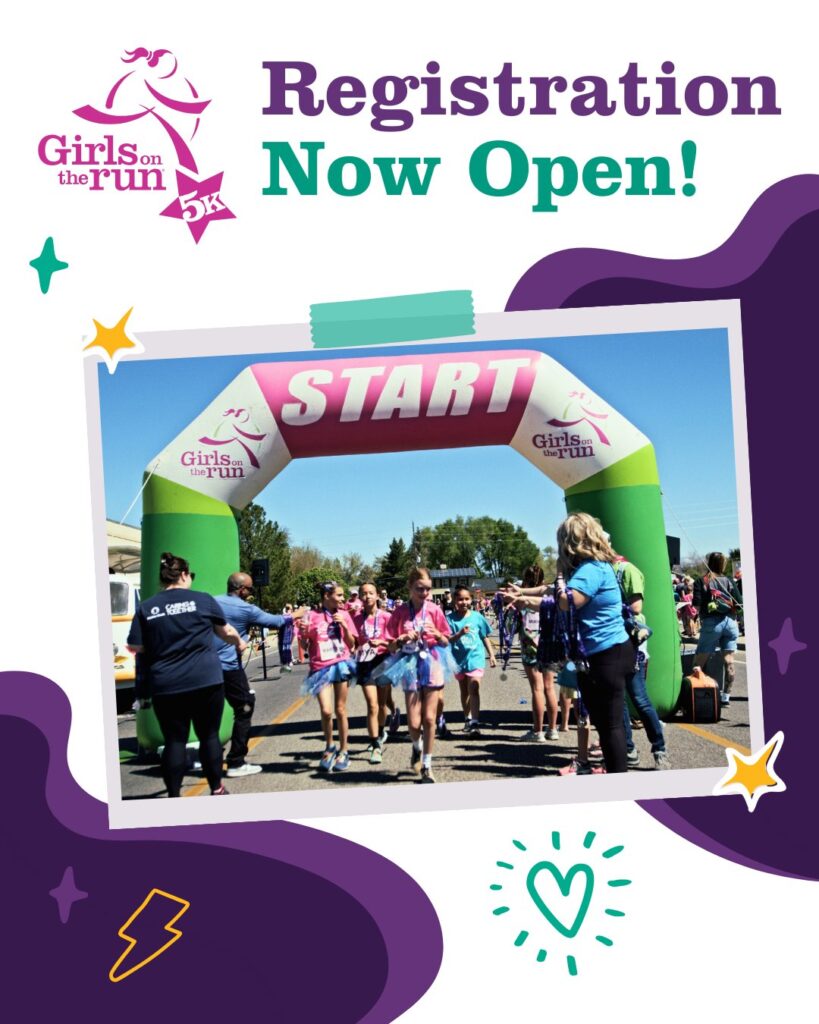 A poster that says the Girls on the Run 5k registration is open.